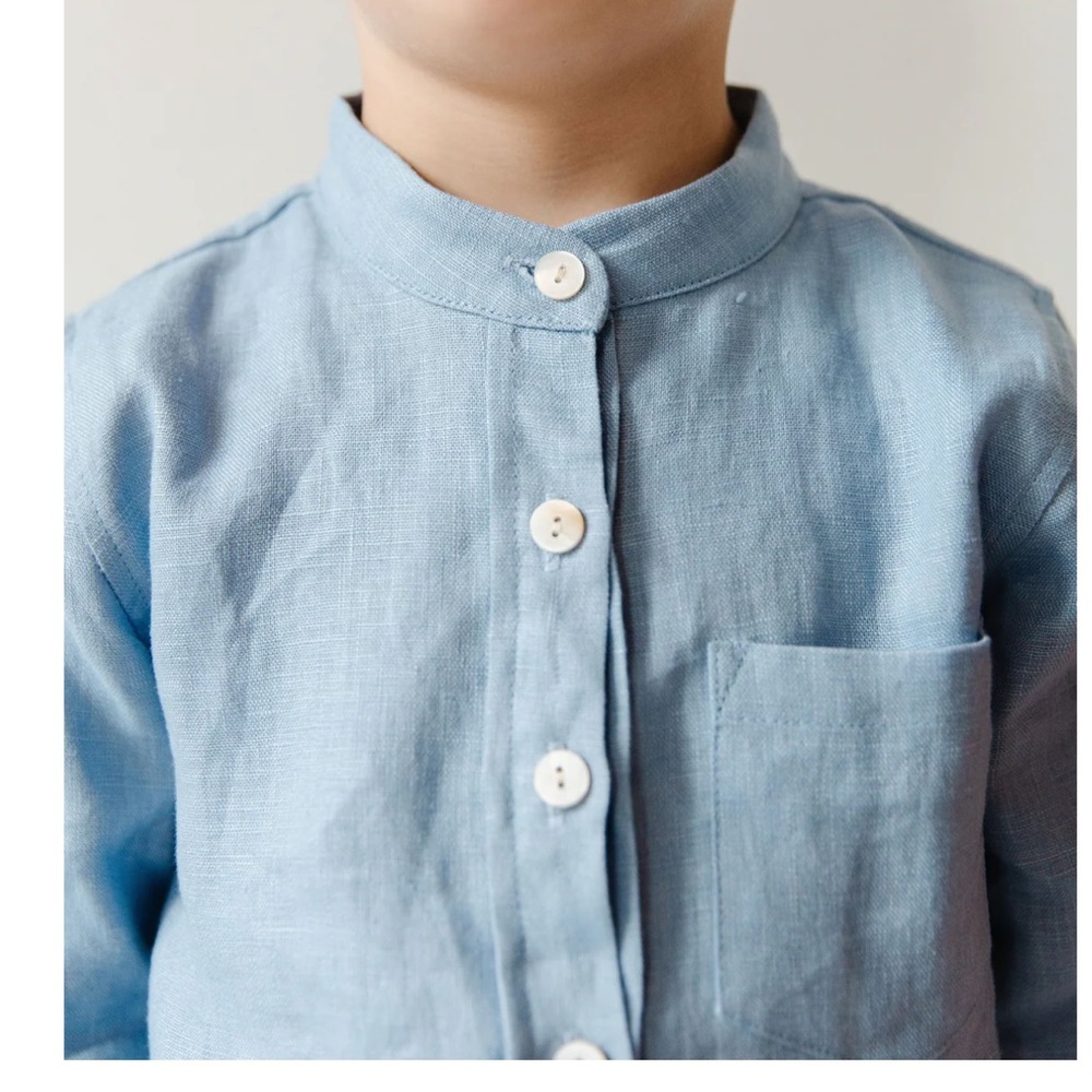 Petite Moss 100% linen long sleeve shirt